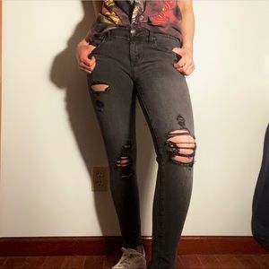 American Eagle Black Distressed Skinny Jeans